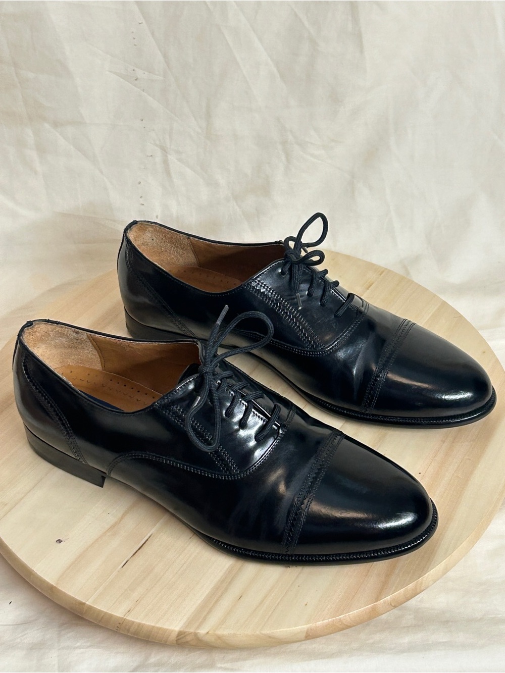 Giorgio Brutini Black Leather Cap Toe Lace-Up Oxford Almond Toe 9 D
